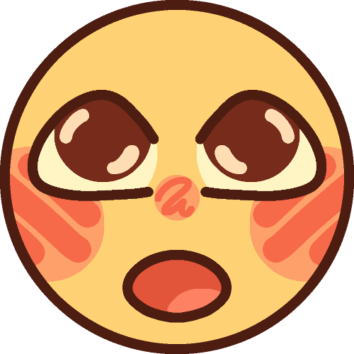 A yellow person with check blush and wide-open brown eyes, mouth open as they stare.